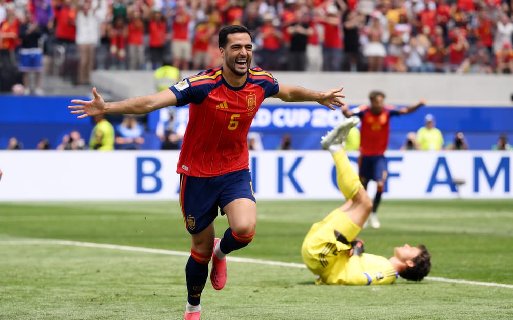 Spain Players Celebrating after Scoring a Goal Against Belgium
