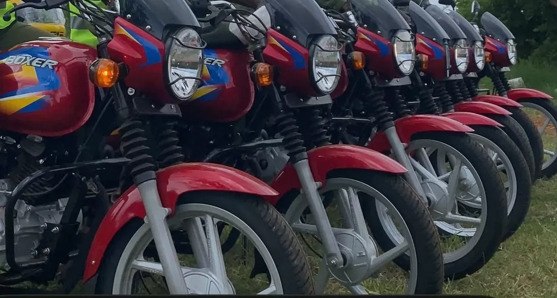 Motorbikes in a parking lot.